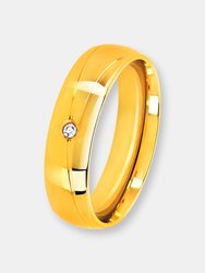 Crucible Men's Solitaire Polished Stainless Steel Crystal Ring - Gold