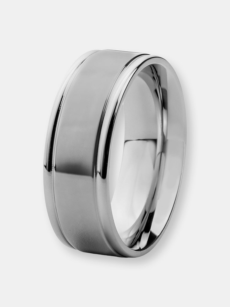 Crucible Men's Stainless Steel Brushed and Polished Grooved Ring - Stainless Steel