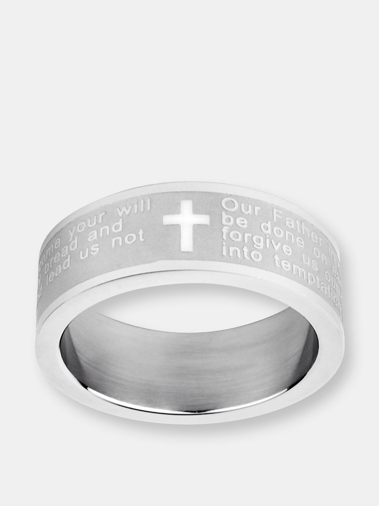 Crucible Men's Stainless Steel Brushed and Polished Lord's Prayer Ring