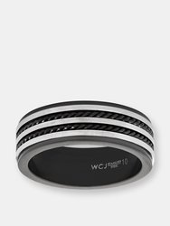 Crucible Men's Stainless Steel Double Twisted Rope Grooved Inlay Ring