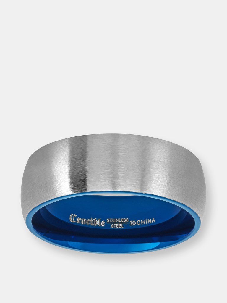 Crucible Men's Two Tone Brushed Stainless Steel Domed Comfort Fit Ring