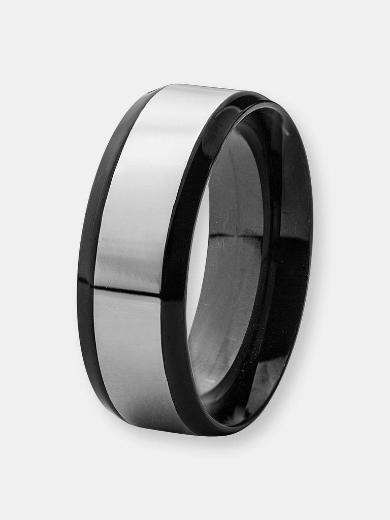 Crucible Men's Two-Tone Stainless Steel Brushed and Polished Ring - Stainless Steel/Black
