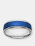 Crucible Men's Two-Tone Stainless Steel High Polished Ridged Edge Blue Center Ring