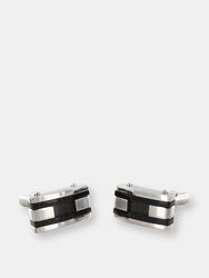 Crucible Stainless Steel Black Inlay and Black Racing Striped Cuff Links - Stainless Steel