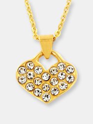 Crystal Pave Heart Pendant Gold Plated Stainless Steel Necklace - 18" - Gold