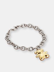 Elya High Polish Bear Charm Stainless Steel Cable Chain Bracelet - 8"