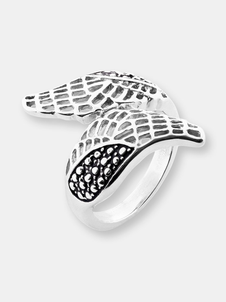 ELYA Polished Angel Wings Bypass Stainless Steel Ring