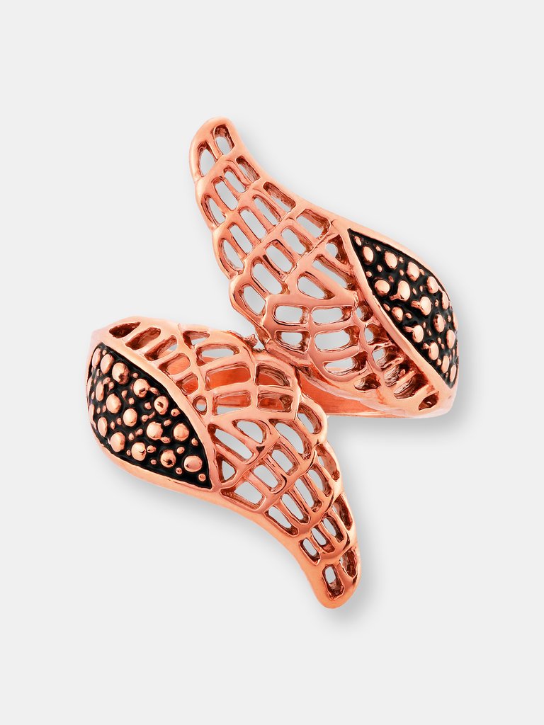ELYA Polished Angel Wings Bypass Stainless Steel Ring - Rose Gold