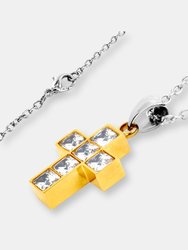 ELYA Polished Cubic Zirconia Inlay Cross Gold Plated Stainless Steel Pendant Necklace - 19"