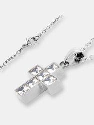ELYA Polished Cubic Zirconia Inlay Cross Gold Plated Stainless Steel Pendant Necklace - 19"