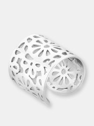 ELYA Polished Floral Stainless Steel Open Ring