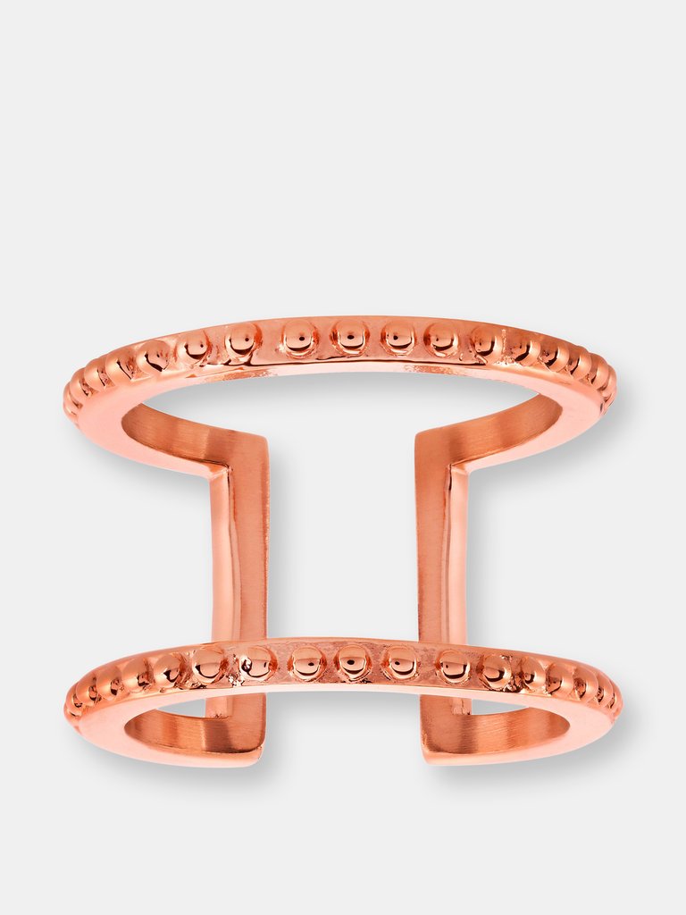 ELYA Polished Geometric Studded Stainless Steel Open Ring - Rose Gold