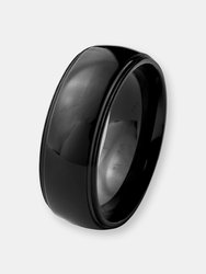 Men's Black Plated Stainless Steel Polished Beveled Edge Ring - Black