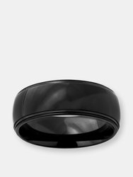 Men's Black Plated Stainless Steel Polished Beveled Edge Ring