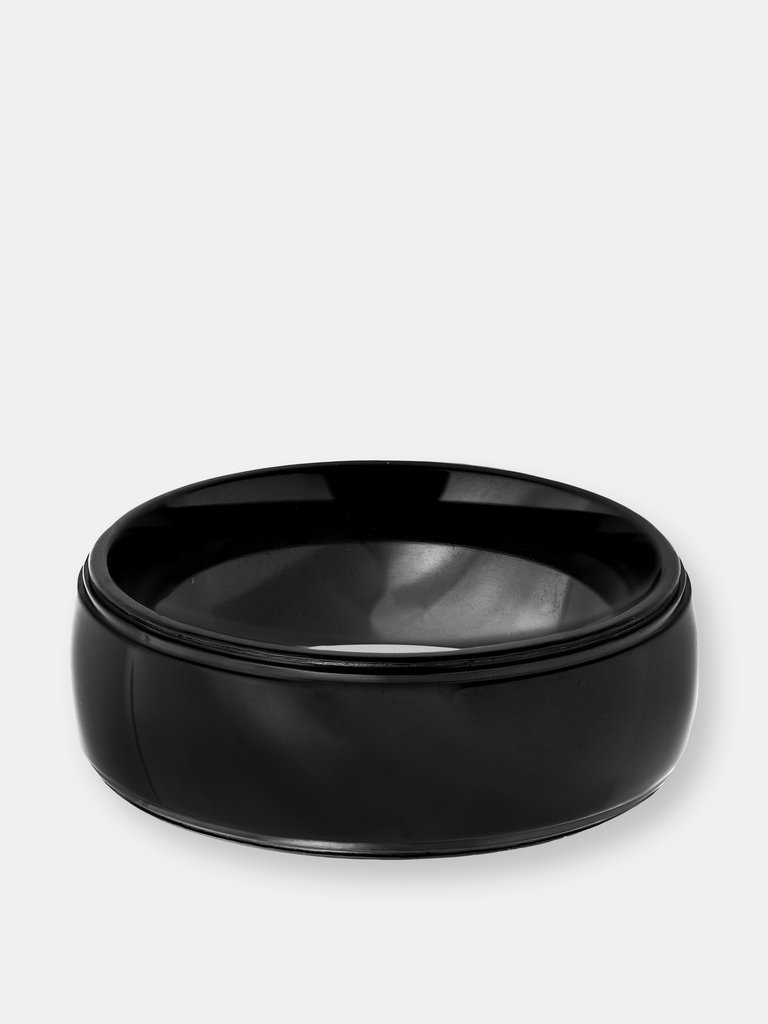 Men's Black Plated Stainless Steel Polished Beveled Edge Ring