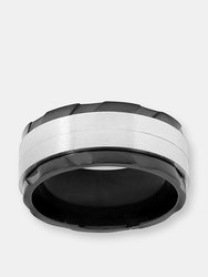Men's Black Plated Two-Tone Stainless Steel Textured Dual Finish Spinner Ring