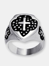 Men's Stainless Steel Polished Black Resin Cross Ring