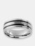 Men's Stainless Steel Polished Black Stripes Diagionally Grooved Ring