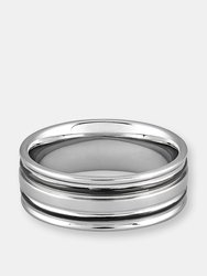 Men's Stainless Steel Polished Dual Grooved Ring