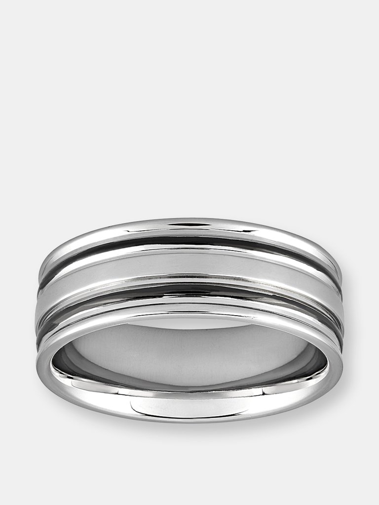 Men's Stainless Steel Polished Dual Grooved Ring