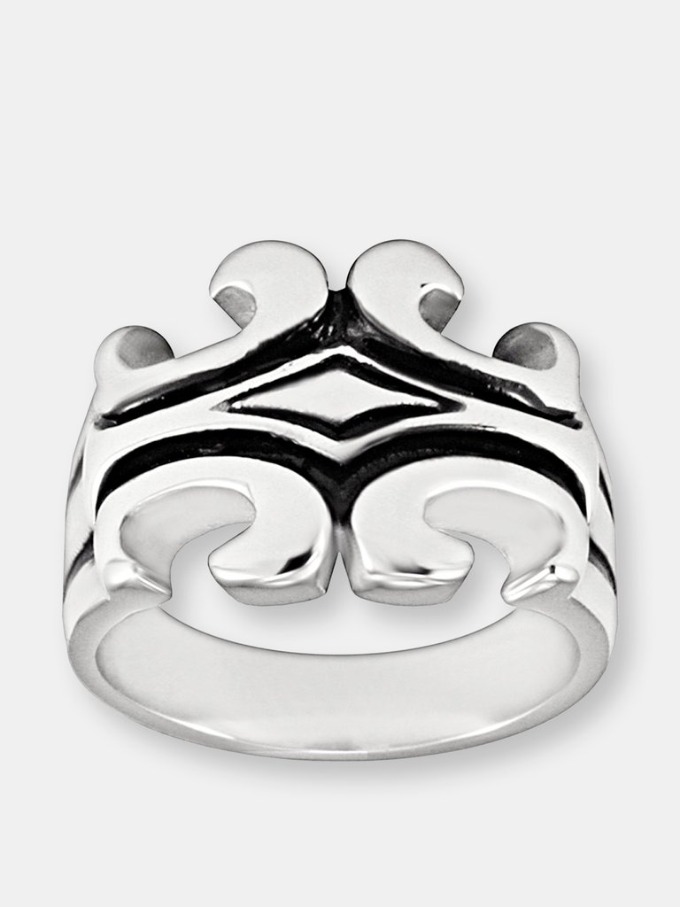 Men's Stainless Steel Polished Gothic Black Enamel Inlay Ring - Stainless Steel