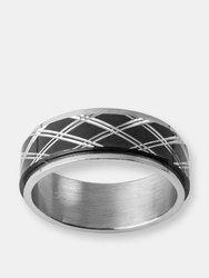 Men's Two-Tone Stainless Steel Diamond Textured Inlay Spinner Ring