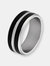 Men's Two-Tone Stainless Steel Polished Black Striped Grooved Ring - Black