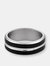 Men's Two-Tone Stainless Steel Polished Black Striped Grooved Ring