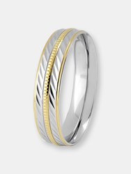 Men's Two-Tone Stainless Steel Polished Diagionally Grooved Gold Milgrain Ring - Stainless Steel