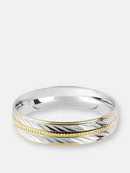 Men's Two-Tone Stainless Steel Polished Diagionally Grooved Gold Milgrain Ring
