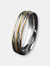 Men's Two-Tone Stainless Steel Polished Diagionally Grooved Gold Milgrain Ring