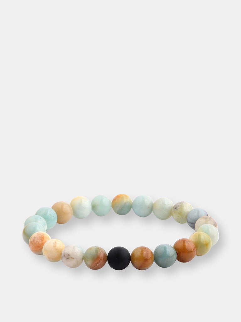 Polished 10mm Natural Stone Bead Stretch Bracelet - Amazonite