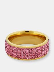 Polished Crystal Stones Gold Plated Stainless Steel Ring