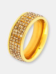 Polished Crystal Stones Gold Plated Stainless Steel Ring - Yellow