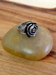 Stainless Steel Blooming Antiqued Rose Ring