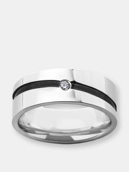 Stainless Steel Cubic Zirconia Men's Black Stripe Wedding Band