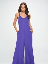 Alaiya Solid Strap Jumpsuit - Purple