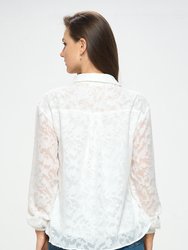 Alison Roll-Tab Sleeve Collared Lace Blouse