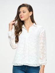 Alison Roll-Tab Sleeve Collared Lace Blouse