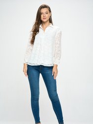 Alison Roll-Tab Sleeve Collared Lace Blouse - White