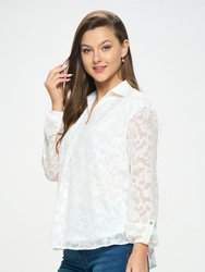 Alison Roll-Tab Sleeve Collared Lace Blouse