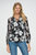 Arianna Sheer Sleeve V-Neck Knit Blouse - Black White Floral