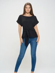 Bailey Tie Front Dolman Blouse - Black