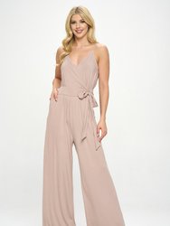 Bridget Side Tie Strappy Jumpsuit With Pockets - Tan