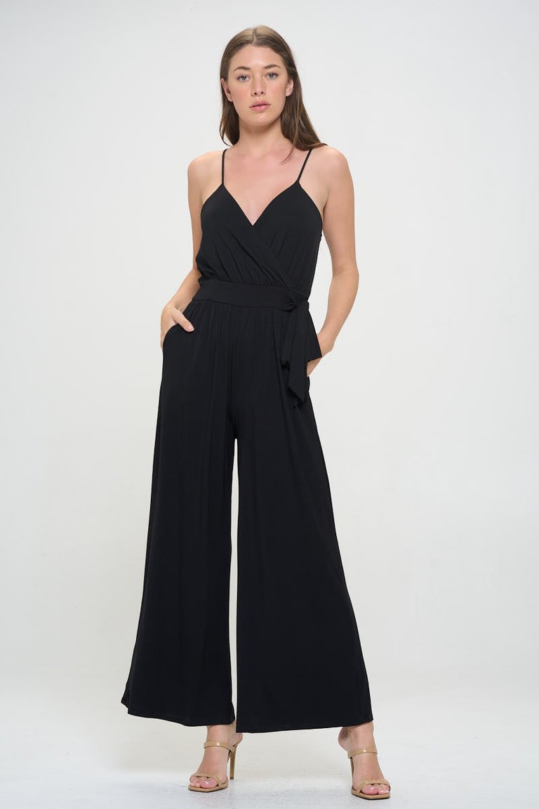 Bridget Side Tie Strappy Jumpsuit With Pockets - Black