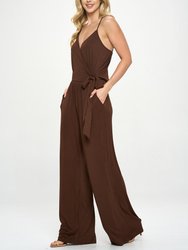 Bridget Side Tie Strappy Jumpsuit With Pockets - Dark Brown