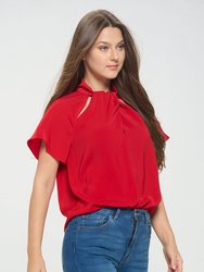 Camilla Flutter Sleeve Woven Top With Neck Cutouts