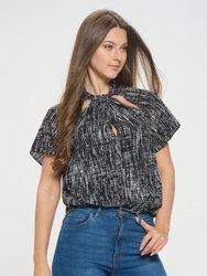 Camilla Flutter Sleeve Woven Top With Neck Cutouts