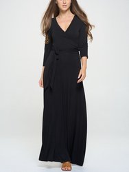 Grace Faux-Wrap Maxi Dress With Tie Waist - Black