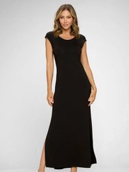 Ivy Knit Midi Dress With Side Slit - Black